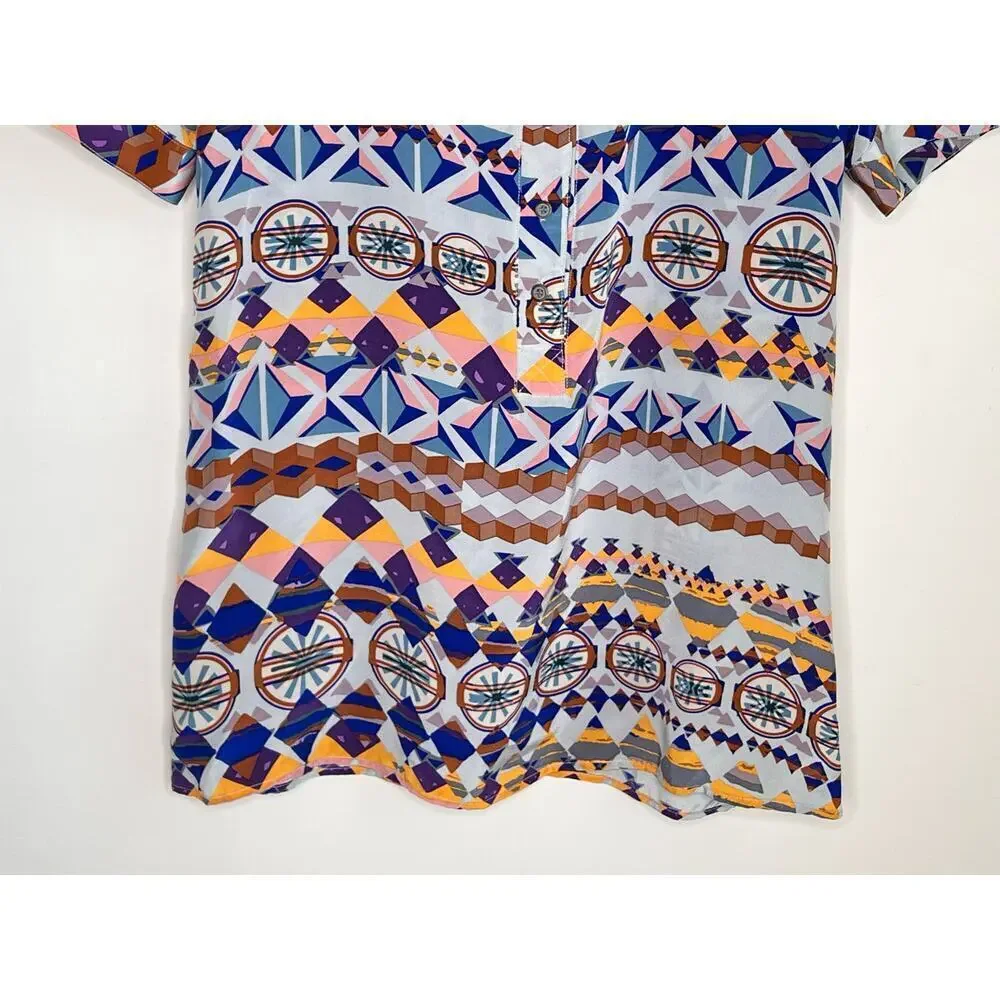 Tucker Geometric Southwestern 100% Silk Short Sleeve Mini Dress Multi Women's M - Picture 3 of 11